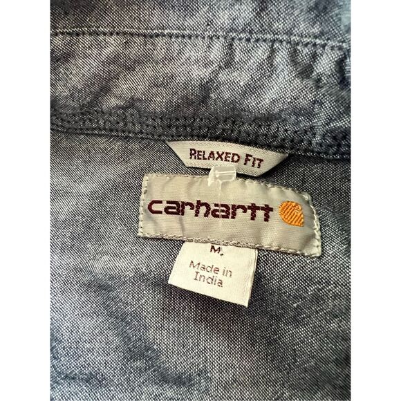 Carhartt Denim Blue Relaxed Fit Short Sleeve Button Down Chambray Shirt Medium - Picture 4 of 7